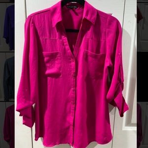Express Hot pink button-up down blouse